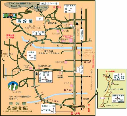 白馬どんぐり村の小さな宿ペンション馬鈴薯 交通案内 白馬周辺地図